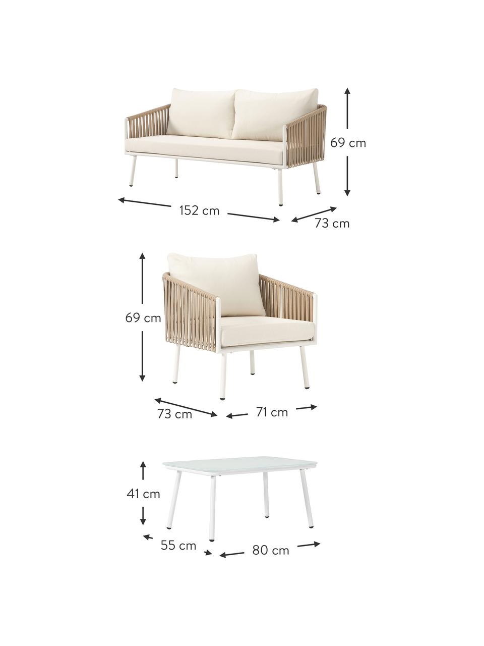 Set longue para exterior Malo, 4 pzas., Tapizado: 100% poliéster Alta resis, Estructura: aluminio con pintura en p, Tablero: vidrio tintado negro, Estructura: aluminio con pintura en p, Off White, beige claro, Set de diferentes tamaños