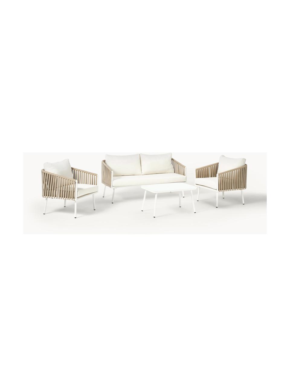 Garten-Lounge-Set Malo, 4-tlg., Bezug: 100 % Polyester Der hochw, Gestell: Aluminium, pulverbeschich, Tischplatte: Glas, Off White, Hellbeige, Set mit verschiedenen Grössen