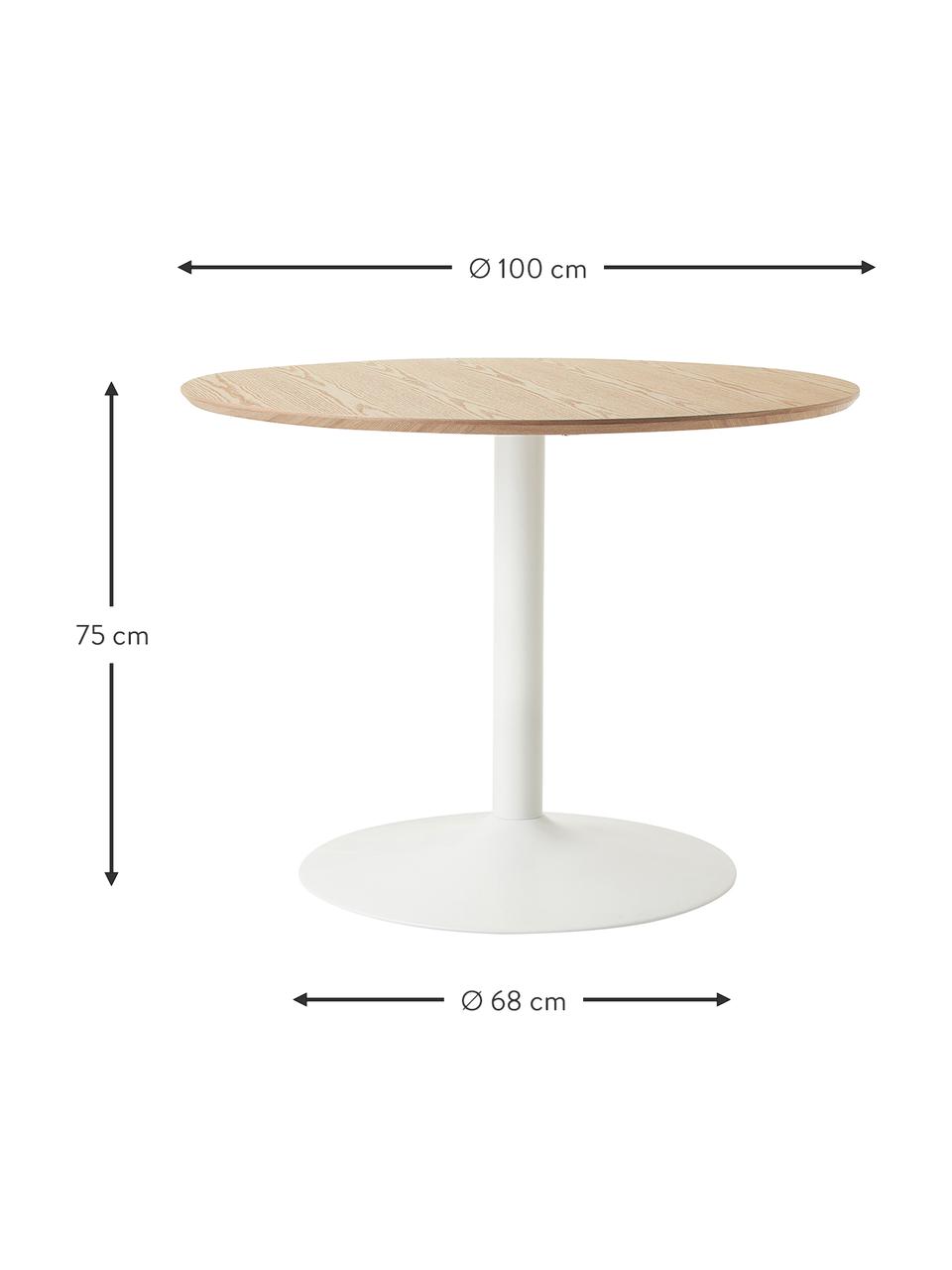 Kulatý jídelní stůl s jasanovou dýhou Menorca, Ø 100 cm, Dřevo, bílá, Ø 100 cm, V 75 cm