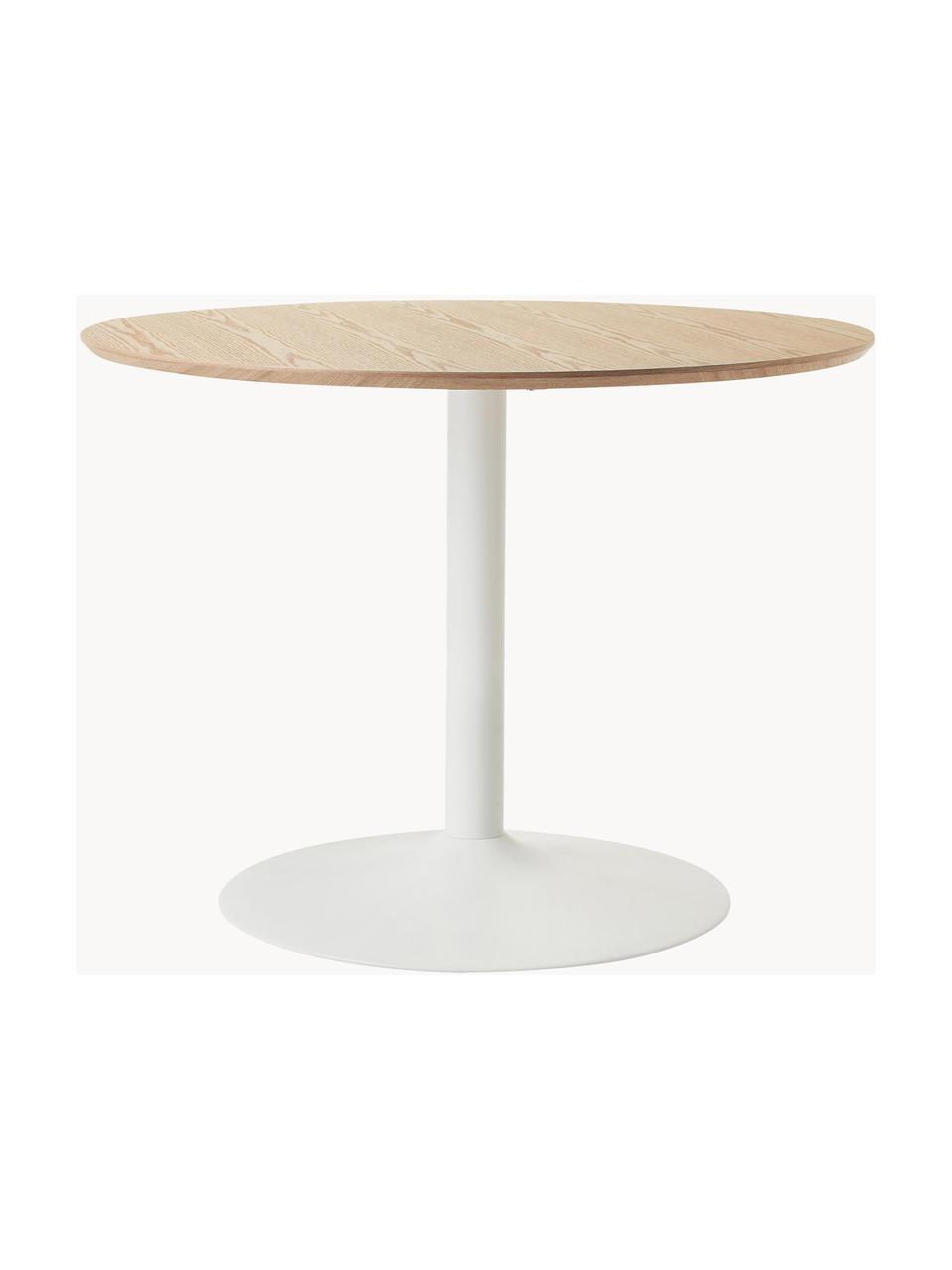 Table ronde avec placage en frêne Menorca, Ø 100 cm, Bois de frêne, blanc, Ø 100 cm