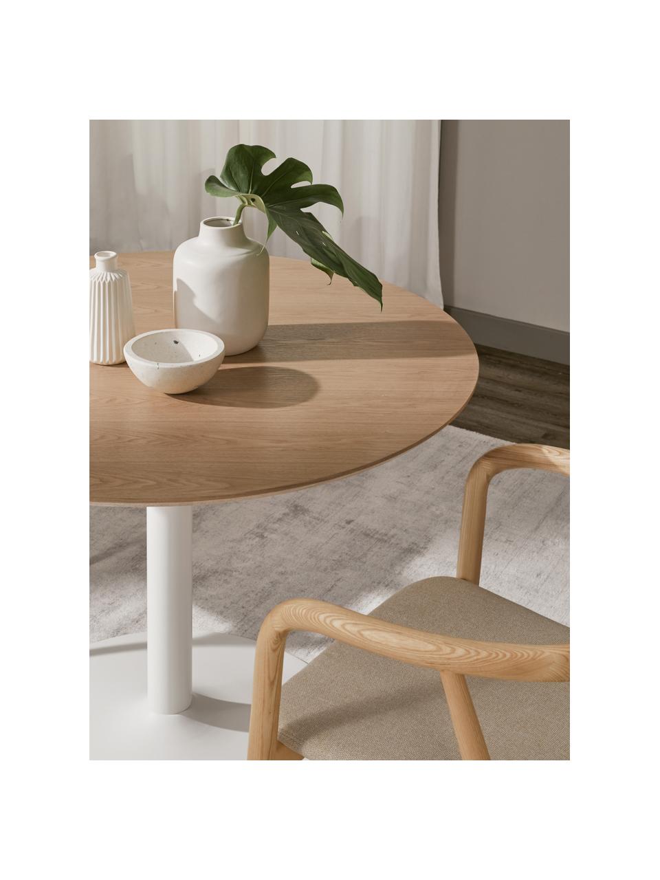 Ronde eettafel Menorca, Ø 100 cm, Tafelblad: MDF met essenhoutfineer, Essenhout, wit, Ø 100 cm