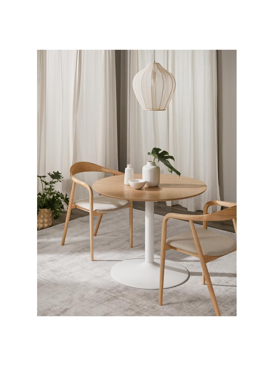 Table ronde avec placage en frêne Menorca, Ø 100 cm, Bois de frêne, blanc, Ø 100 cm