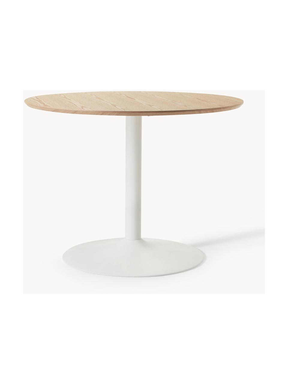 Ronde eettafel Menorca, Ø 100 cm, Tafelblad: MDF met essenhoutfineer, Essenhout, wit, Ø 100 cm