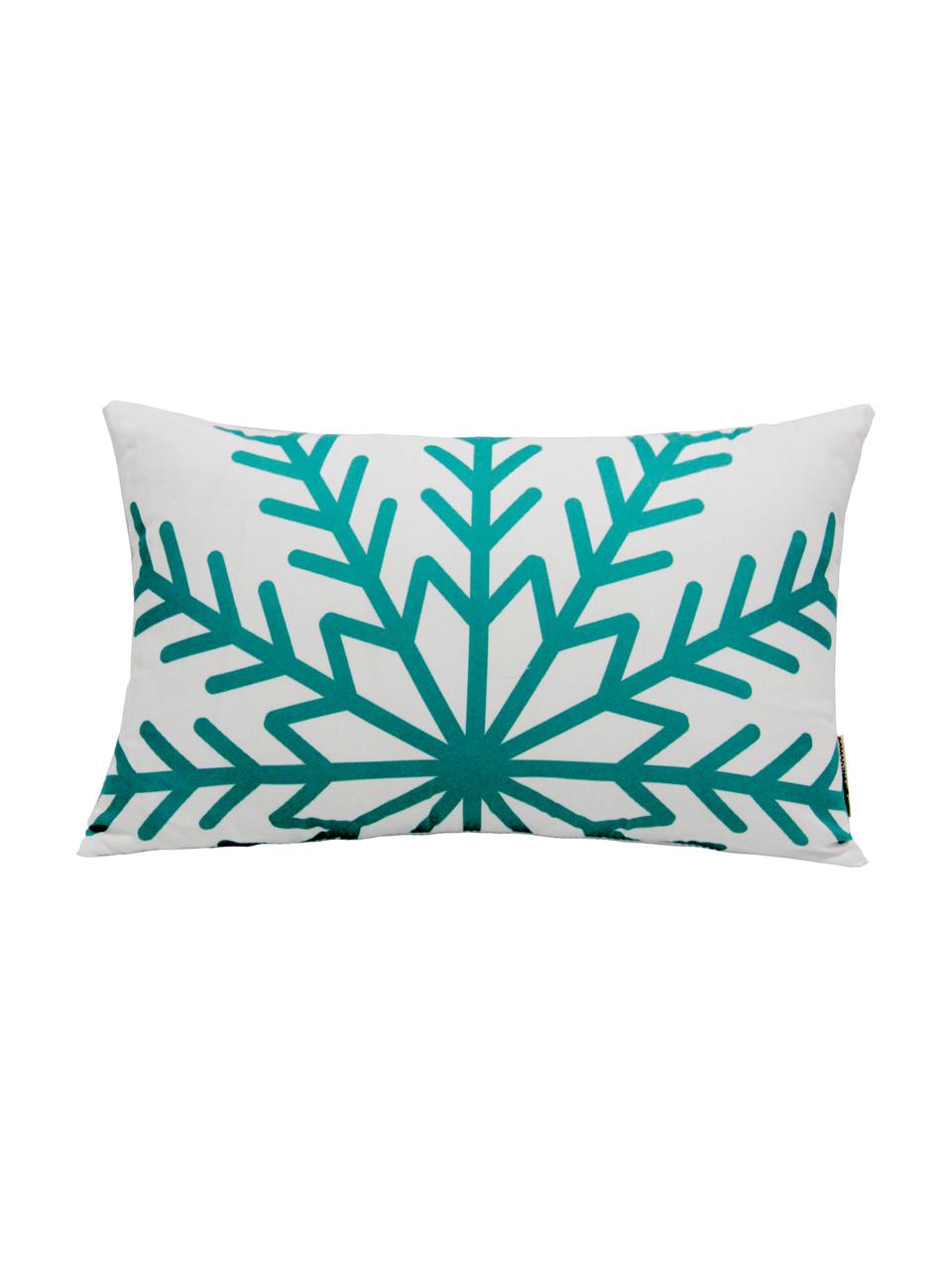 Kussenhoes Snowflake, Polyester, Turquoise, wit, 30 x 50 cm