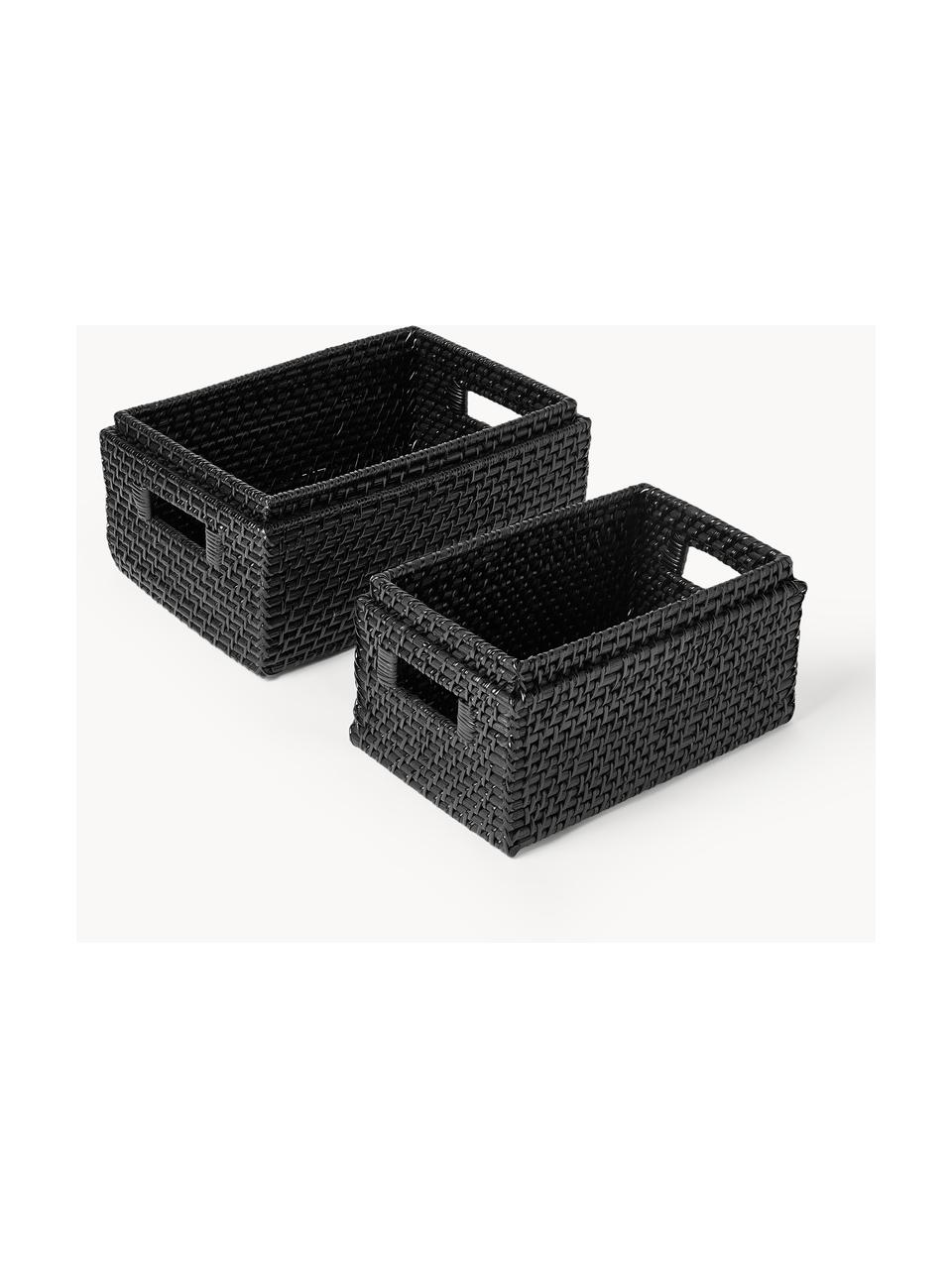 Set di 2 cesti con coperchio Lurdes, Rattan, Nero, Set in varie misure