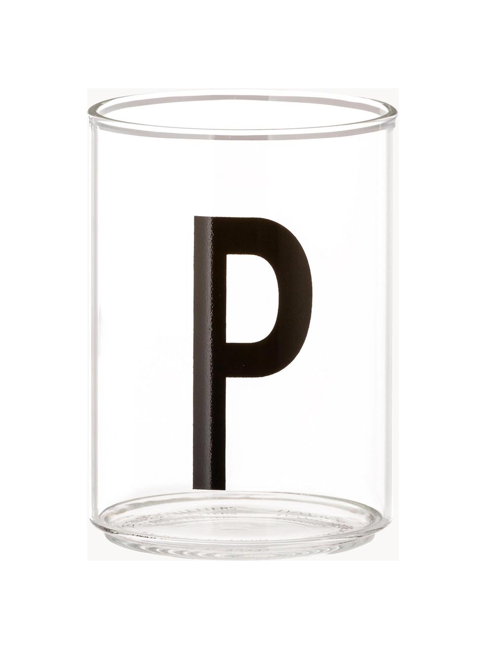 Bicchiere di design in vetro con lettera Personal (varianti dalla A alla Z), Vetro borosilicato, Trasparente, nero, Bicchiere per l'acqua A, 300 ml