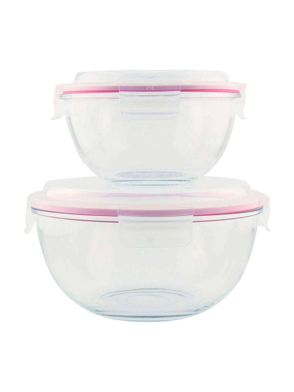 Salatboxen-Set Lilo, 2-tlg., Behälter: Gehärtetes Glas, schadsto, Verschluss: Polypropylen, Dichtung: Silikon, Transparent, Pink, Set mit verschiedenen Grössen