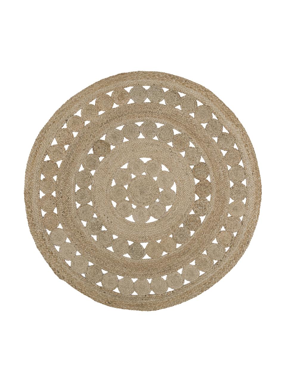 Alfombra redonda artesanal de yute Shyam, 100% yute, Yute, Ø 150 cm (Tamaño M)