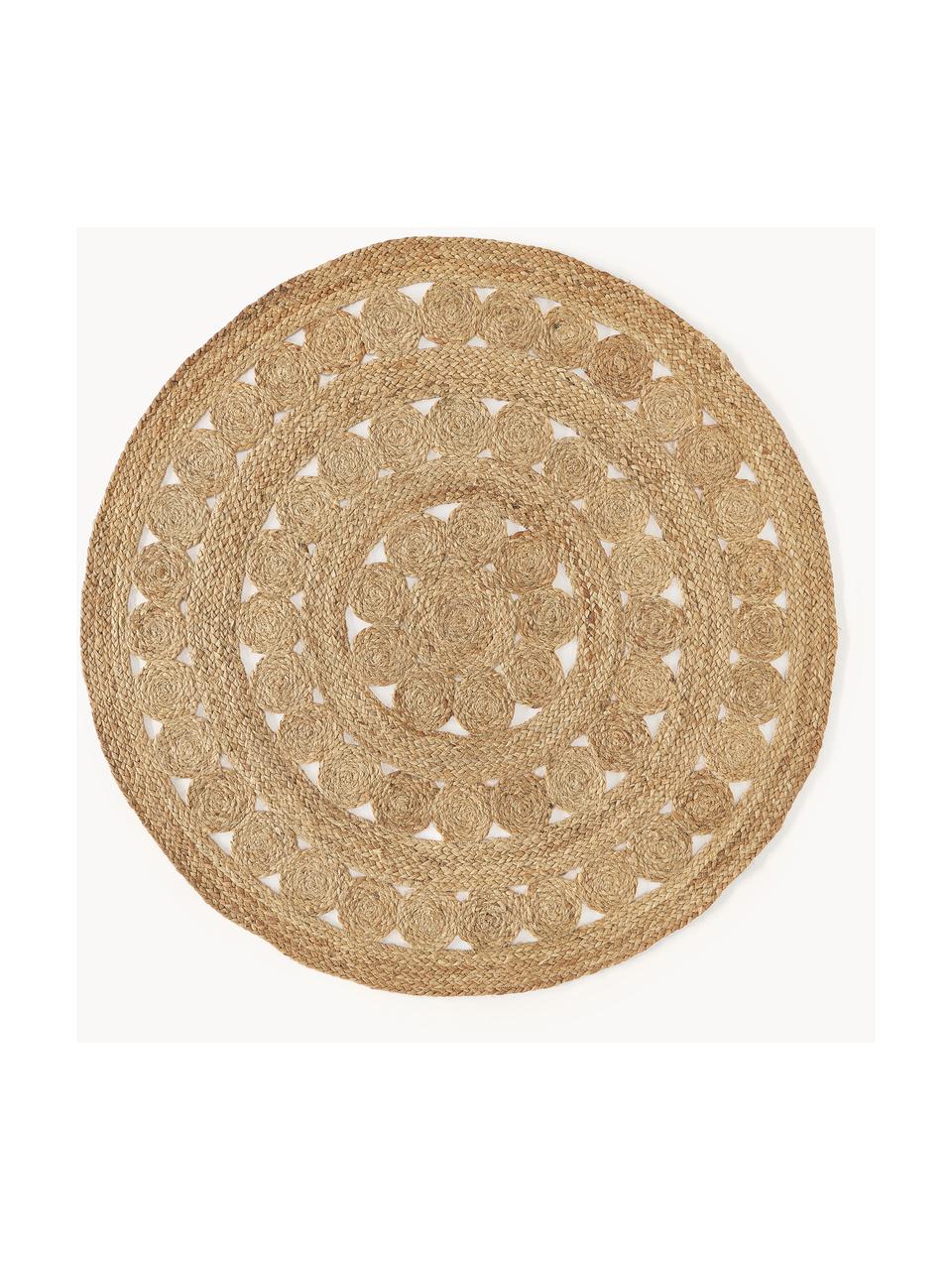 Rond juten vloerkleed. Shyam, handgemaakt, 100% jute, Bruin, Ø 150 cm (maat M)