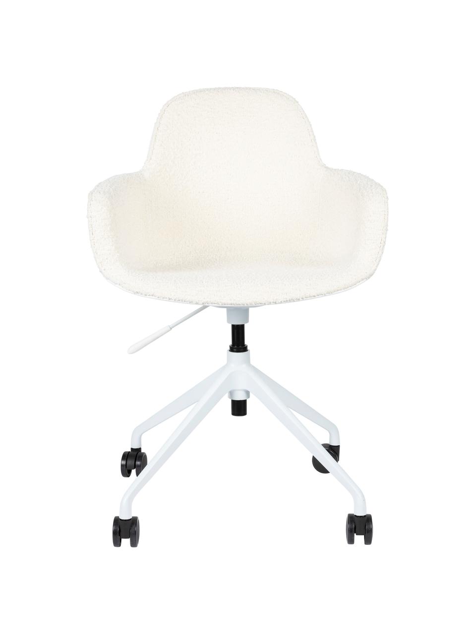 Bouclé bureaustoel Albert in wit, in hoogte verstelbaar, Bekleding: 100% polyester, Frame: aluminium, gepolijst, Zitvlak: 100% polypropyleen, Bouclé wit, B 59 x D 52 cm