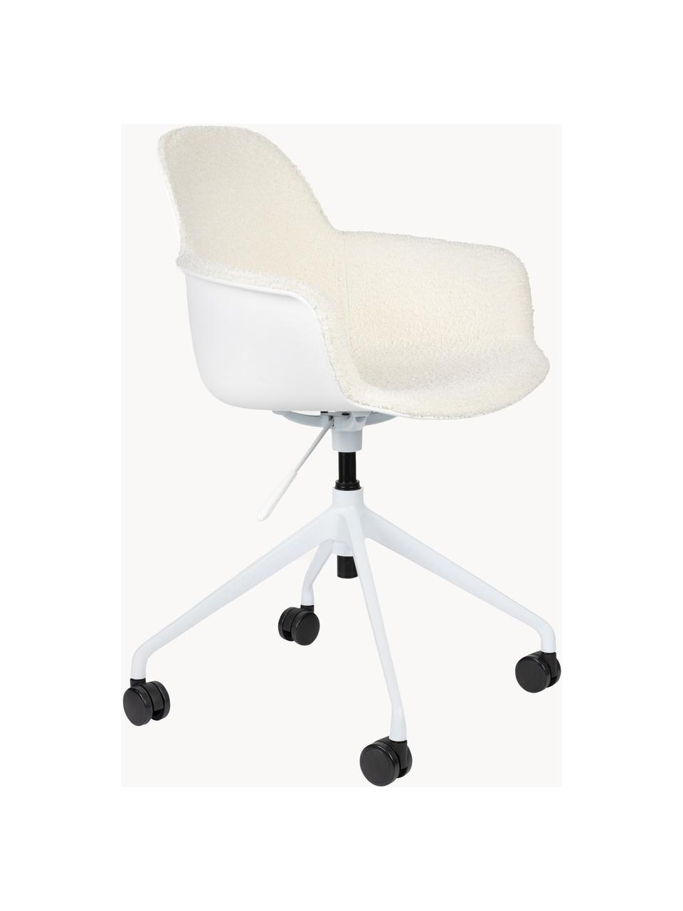 Chaise de bureau en tissu bouclé Albert, hauteur ajustable, Tissu bouclé blanc crème, larg. 59 x prof. 52 cm