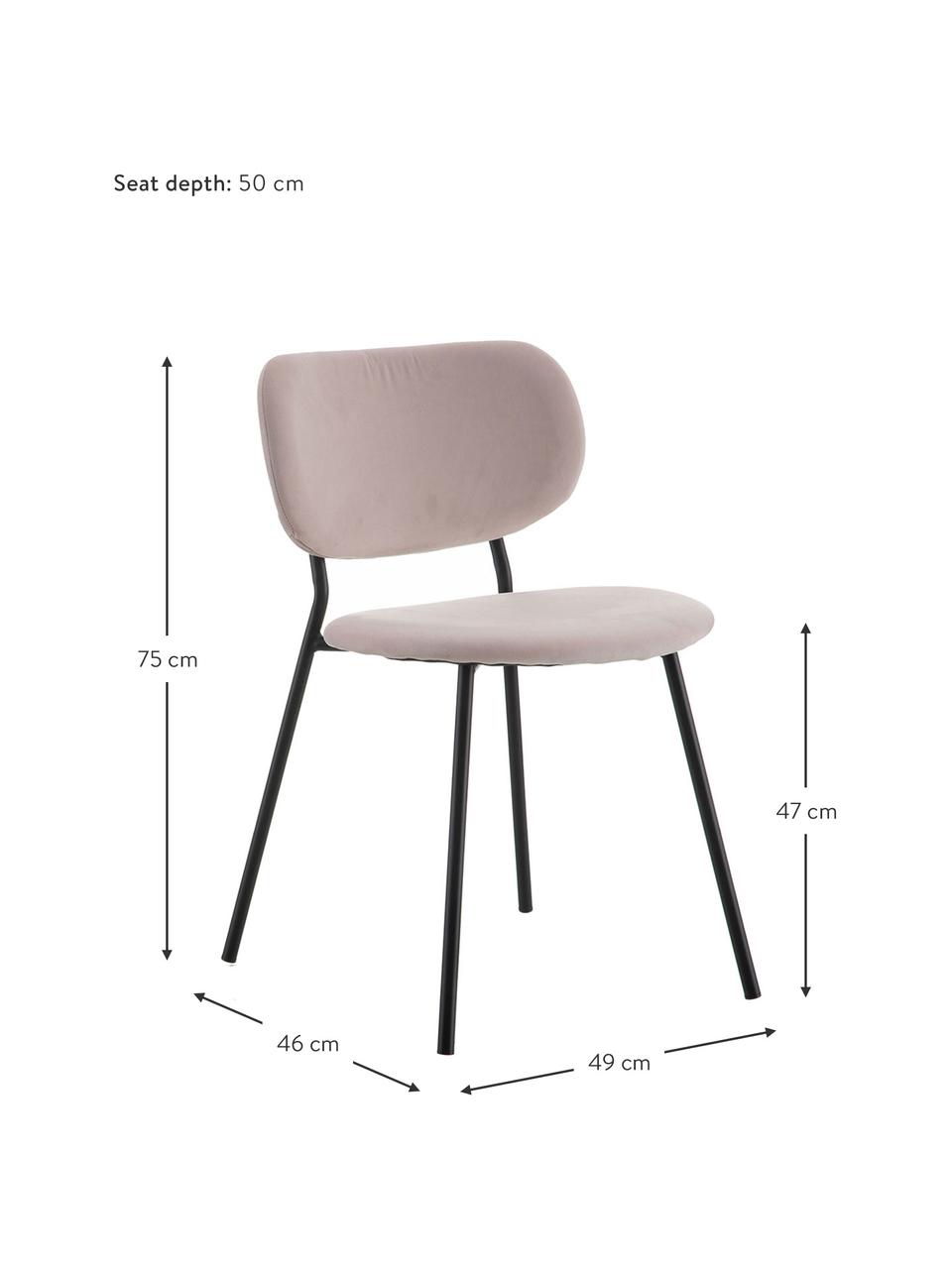 Krzesło tapicerowane z aksamitu Elyse, Tapicerka: 100% aksamit poliestrowy,, Nogi: metal, Brudny różowy, czarny, S 49 x G 46 cm