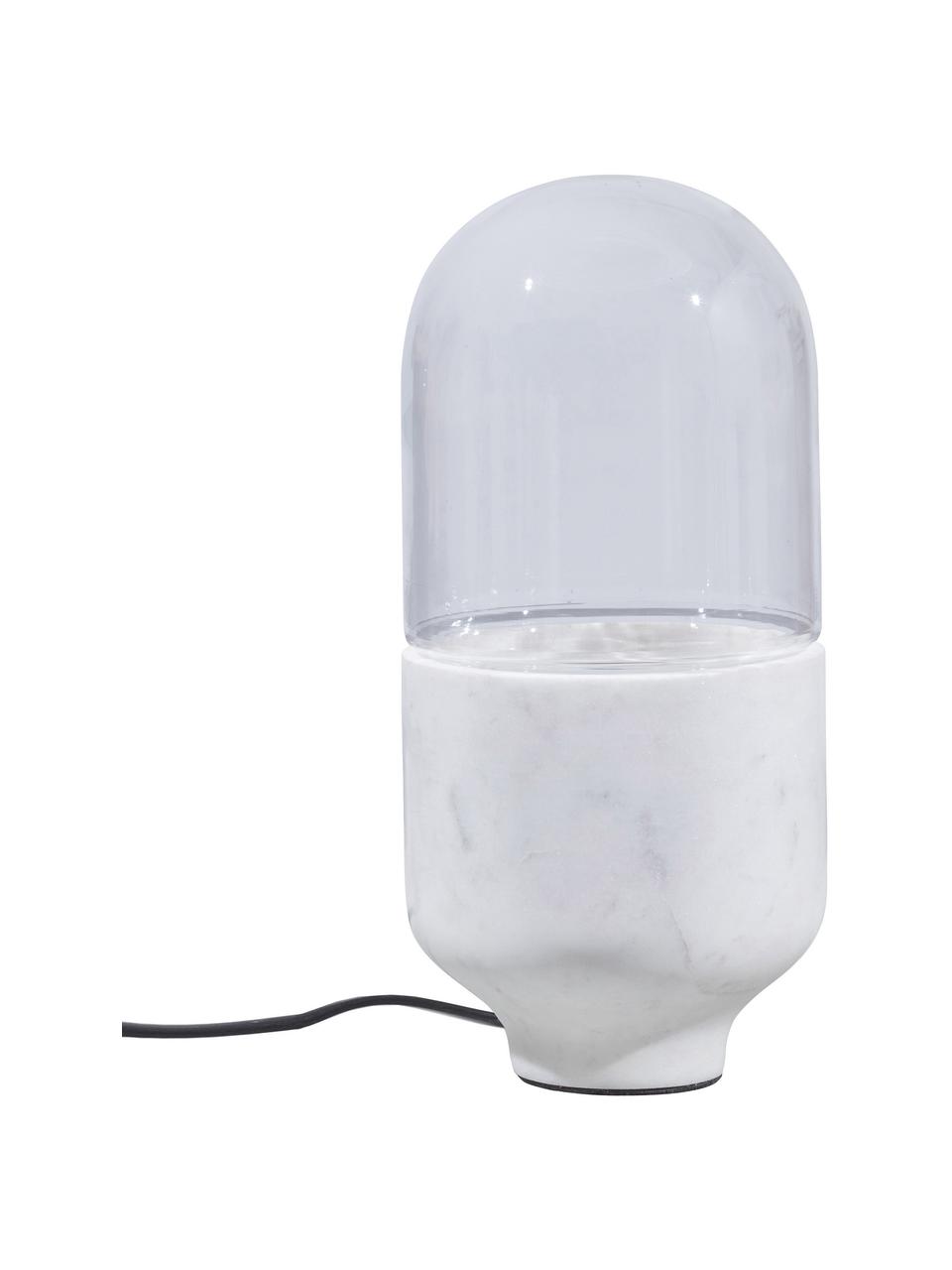 Kleine Tischlampe Asel aus Marmor, Lampenschirm: Glas, Lampenfuß: Marmor, Transparent, Weiß, marmoriert, Ø 11 x H 26 cm