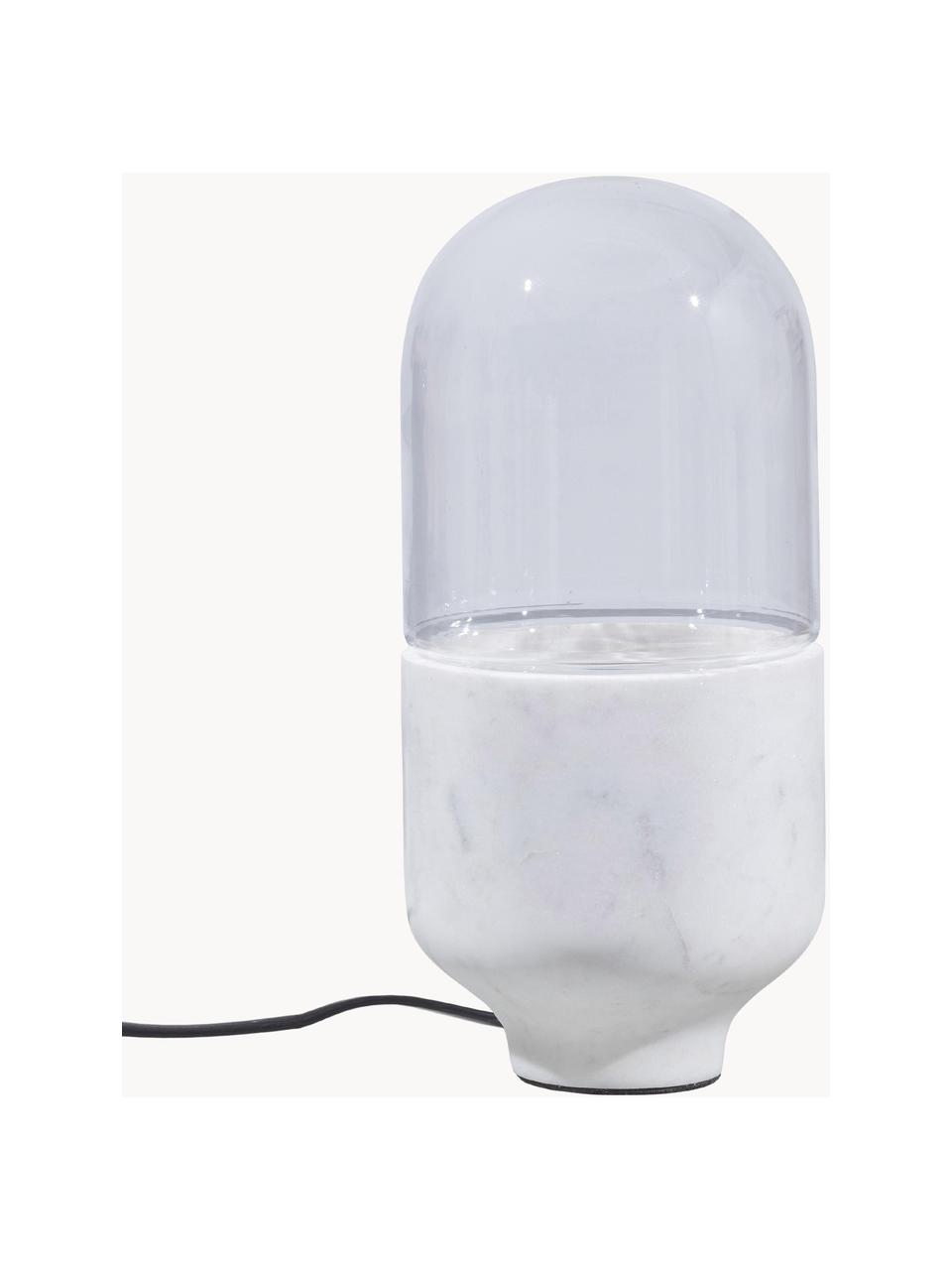 Kleine Tischlampe Asel aus Marmor, Lampenschirm: Glas, Lampenfuß: Marmor, Transparent, Weiß, marmoriert, Ø 11 x H 26 cm