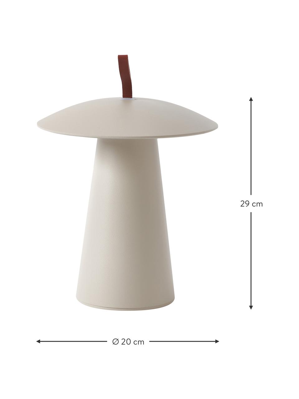 Lámpara de mesa para exterior regulable Ara To-Go, portátil, Lámpara: aluminio recubierto, Asa: cuero sintético, Beige, Ø 20 x Al 29 cm