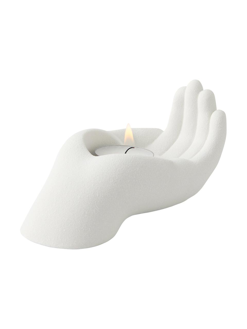 Porzellan-Teelichthalter Hand in Weiß, Porzellan, Weiß, B 15 x H 8 cm