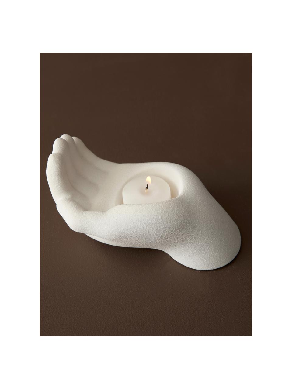 Porcelánový svícen na čajovou svíčku Hand, Porcelán, Bílá, Š 15 cm, V 8 cm