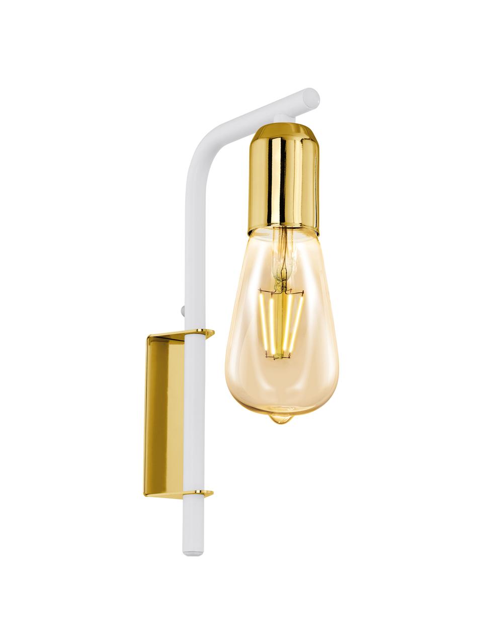 Wandlamp Adri met stekker, Gelakt staal, Wit, goudkleurig, 4 x 26 cm