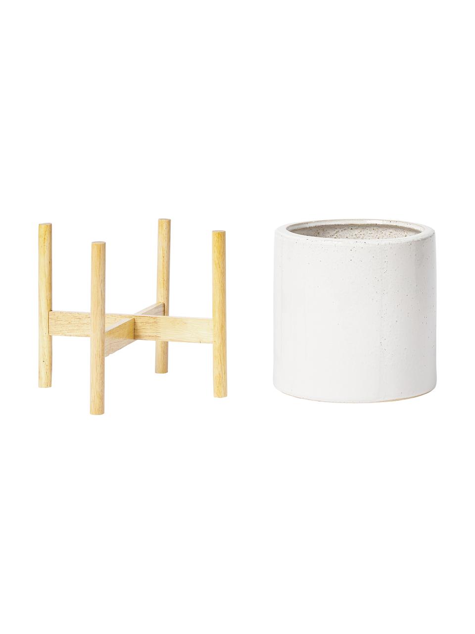 Set de macetas con estructura de madera Clivia, 2 uds., Estructura: madera, Blanco, madera, Set de diferentes tamaños
