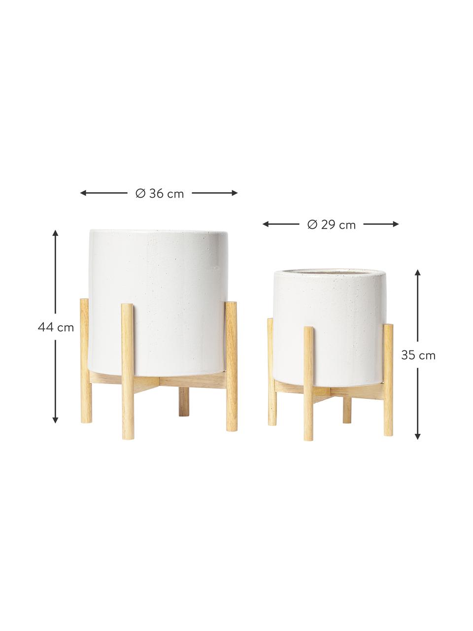 Set de macetas con estructura de madera Clivia, 2 uds., Estructura: madera, Blanco, madera, Set de diferentes tamaños