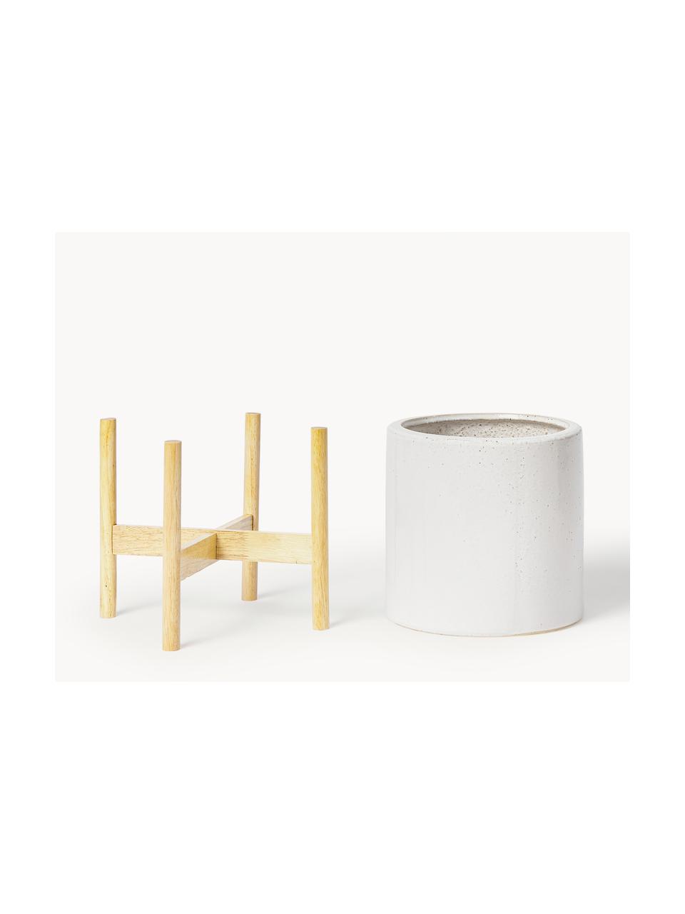 Cache-pot avec support en bois Clivia, lot de 2 pièces, Blanc, bois, Lot de différentes tailles