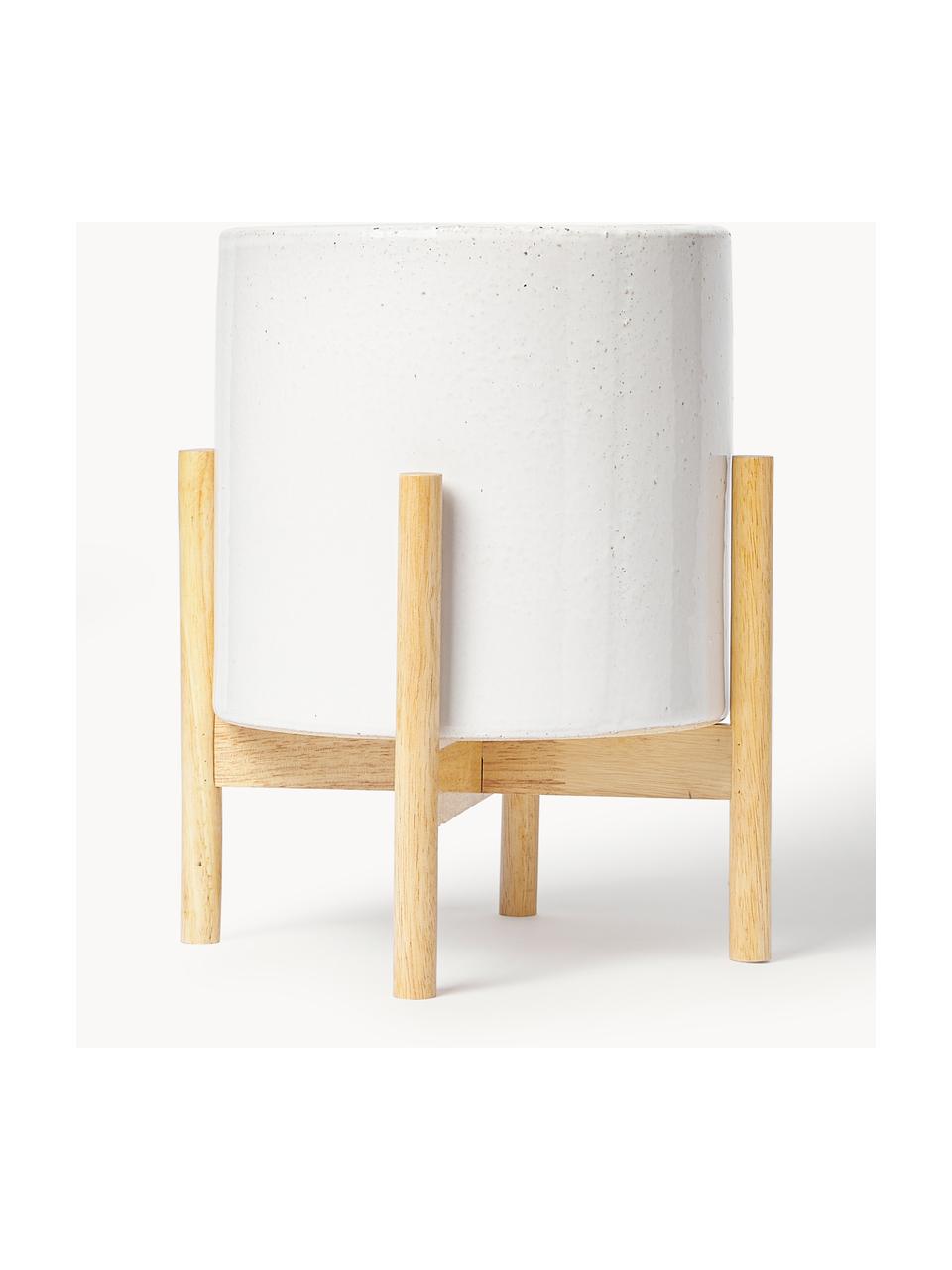 Cache-pot avec support en bois Clivia, lot de 2 pièces, Blanc, bois, Lot de différentes tailles