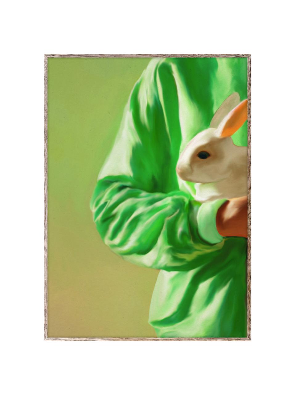 Poster White Rabbit, 210 g mattes Hahnemühle-Papier, Digitaldruck mit 10 UV-beständigen Farben, Grüntöne, B 30 x H 40 cm