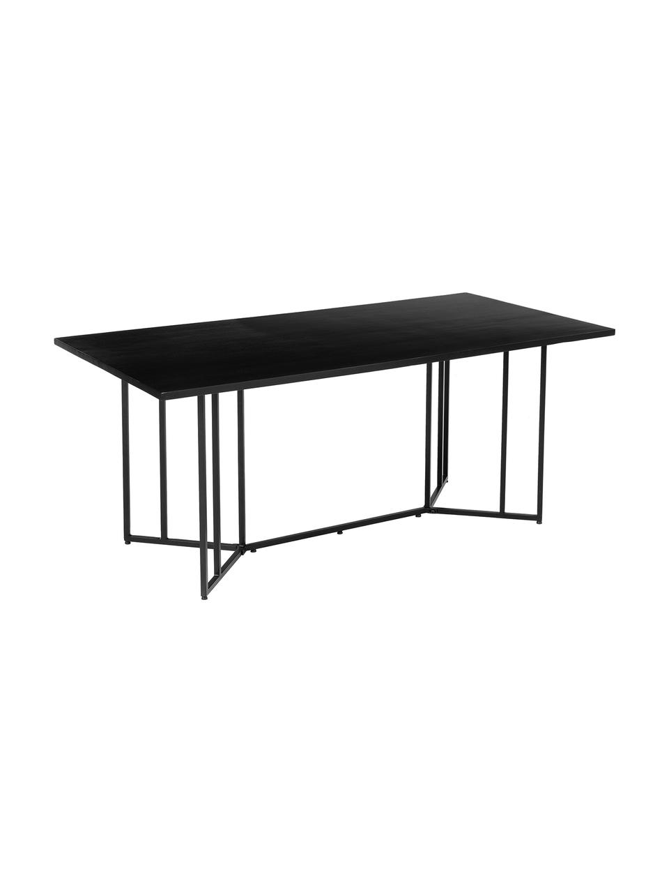 Jedálenský stôl s masívnou drevenou doskou Luca, 180 x 90 cm, Stolová doska: čierne lakované mangové drevo Konštrukcia: matná čierna