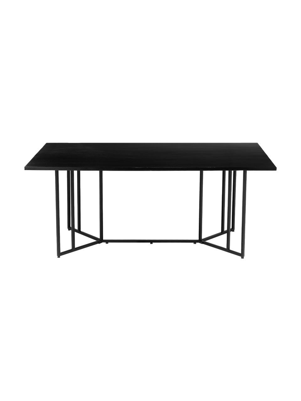 Jedálenský stôl s masívnou drevenou doskou Luca, 180 x 90 cm, Stolová doska: čierne lakované mangové drevo Konštrukcia: matná čierna