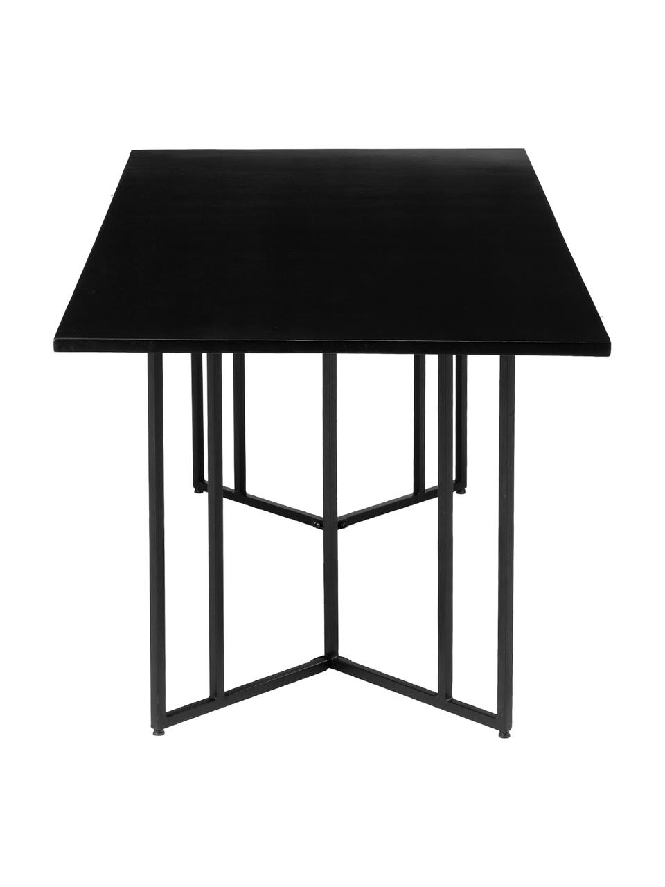 Table en bois massif Luca, 180 x 90 cm, Plateau : manguier, laqué noir Support : noir, mat