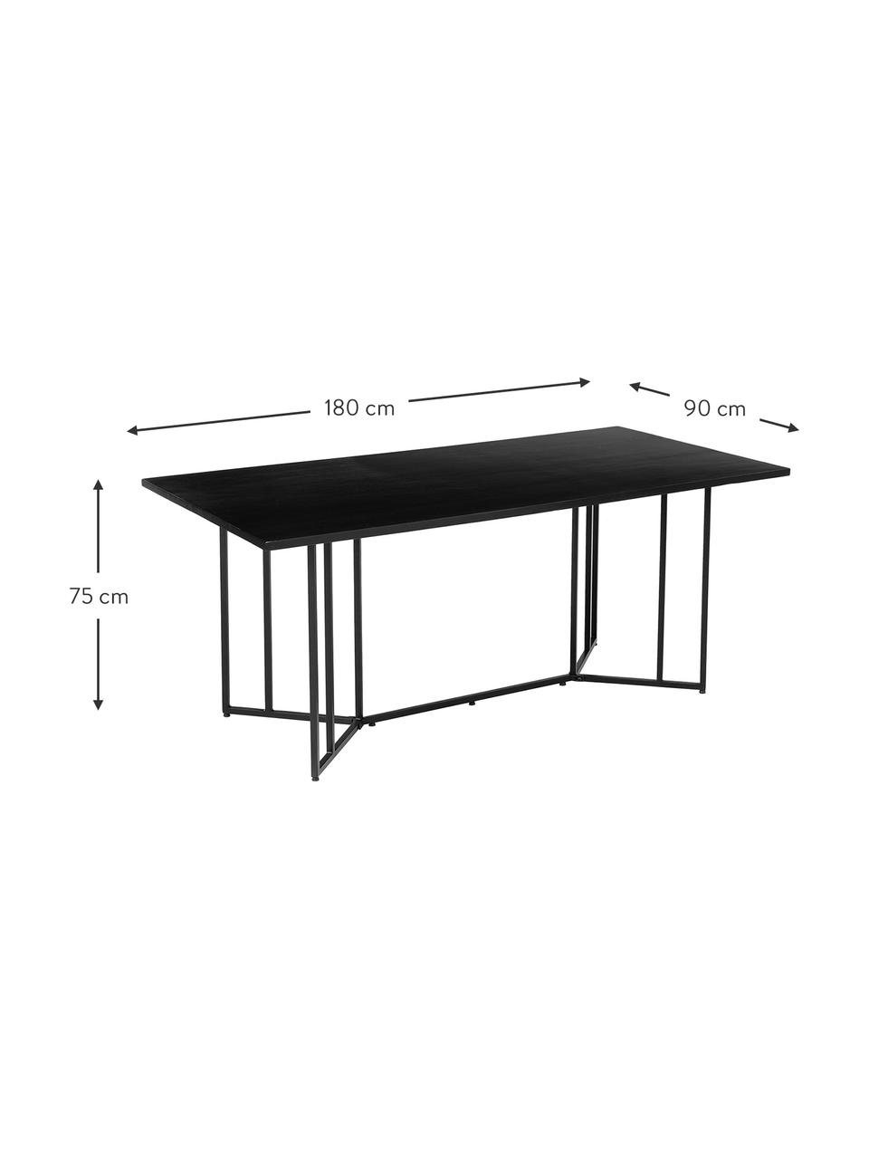 Eettafel Luca met massief houten blad, 180 x 90 cm, Tafelblad: mangohout, Frame: gepoedercoat metaal, Tafelblad: mangohout, zwart gelakt; Frame: mat zwart, B 180 x D 90 cm