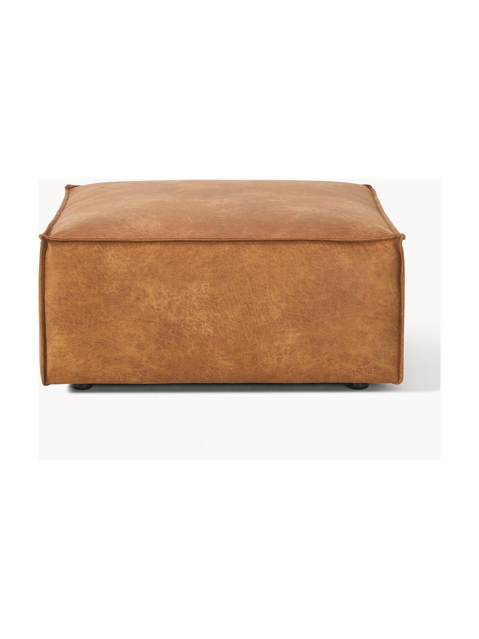 Voetenbank Lennon van gerecycled leer, Bekleding: gerecycled leer (70% leer, Frame: massief hout, multiplex, Poten: kunststof Dit product is , Leer bruin, B 88 x D 88 cm