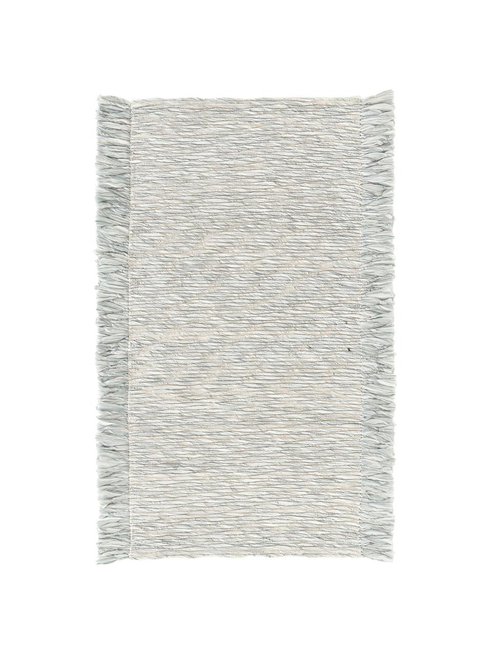 Naplocho tkaný koberec so strapcami Bunko, 86 % recyklovaný polyester, 14 % bavlna, Šalviová, melírovaná, Š 80 x D 150 cm (veľkosť XS)