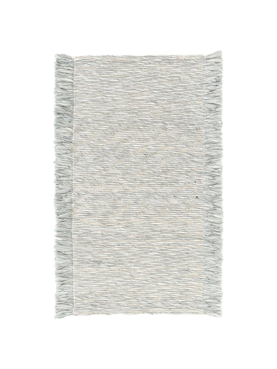 Tapis à franges tissé à plat Bunko, 86 % polyester recyclé, 14 % coton, Vert sauge, chiné, larg. 80 x long. 150 cm (taille XS)
