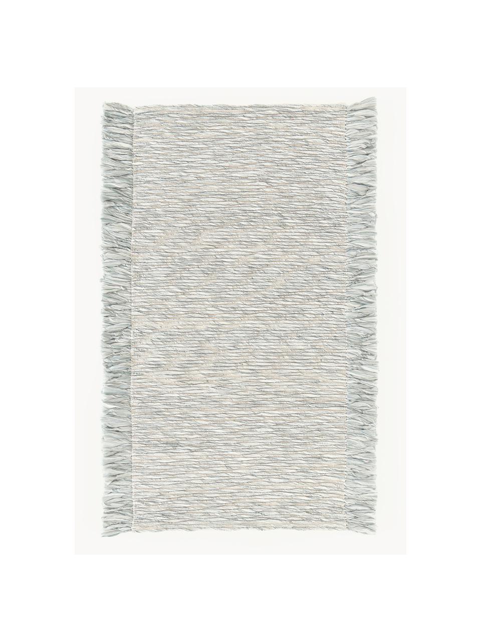 Vlak geweven vloerkleed Bunko met franjes, 86% gerecycled polyester, 14% katoen, Saliegroen, gevlekt, B 80 x L 150 cm (maat XS)