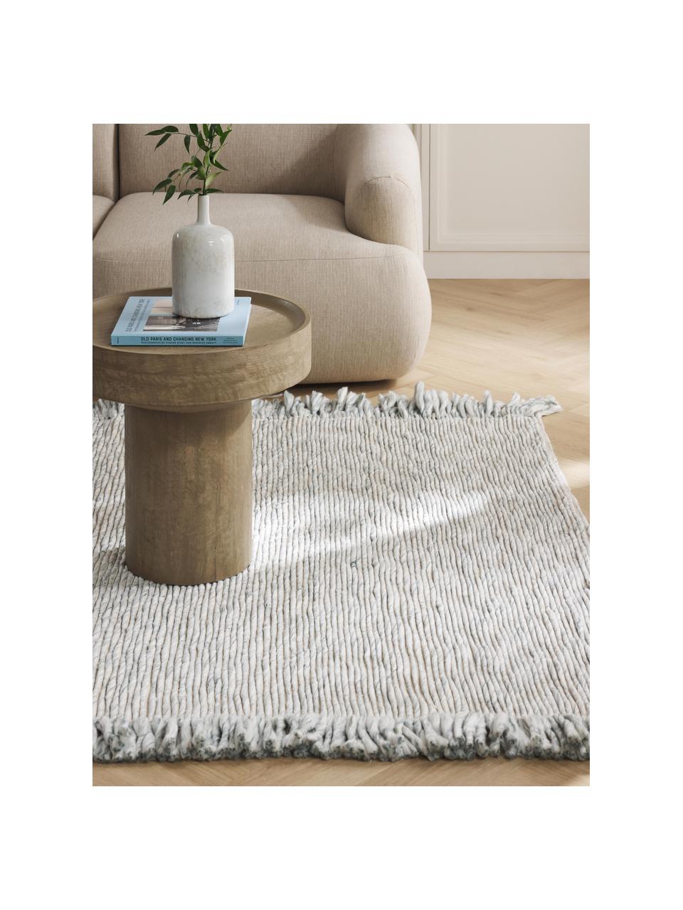 Tapis tissé à plat avec franges Bunko, 86 % polyester recyclé, 14 % coton, Vert sauge, chiné, larg. 80 x long. 150 cm (taille XS)