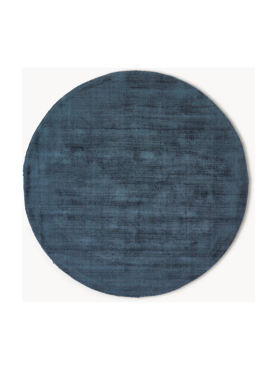 Alfombra redonda artesanal de viscosa Jane, Parte superior: 100% viscosa, Reverso: 100% algodón, Azul oscuro, Ø 150 cm (Tamaño M)