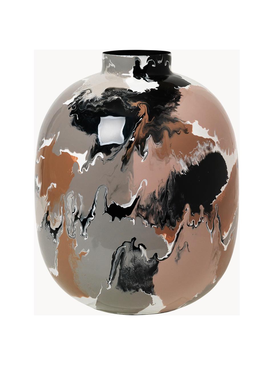 Vase artisanal en fer Thyra, haut. 31 cm, Fer, émaillé, Gris, brun, noir, vieux rose, Ø 25 x haut. 31 cm