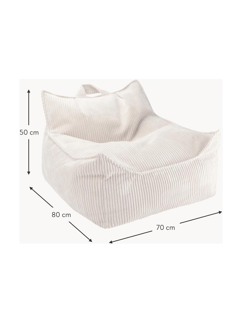 Fauteuil poire pour enfants en velours côtelé Sugar, Velours côtelé blanc, larg. 70 x prof. 80 cm