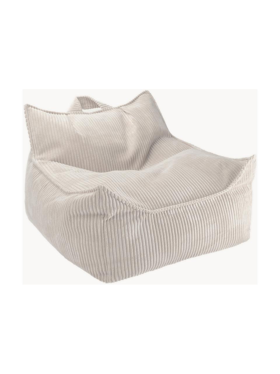 Fauteuil poire pour enfants en velours côtelé Sugar, Velours côtelé blanc, larg. 70 x prof. 80 cm