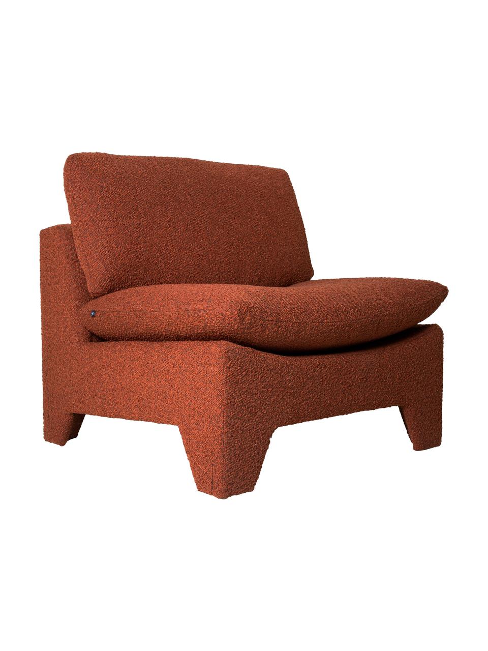 Bouclé loungefauteuil Karl in terracotta, Bekleding: 92% polyester, 8% katoen, Frame: hout, Terracottakleurig, B 84 x D 82 cm