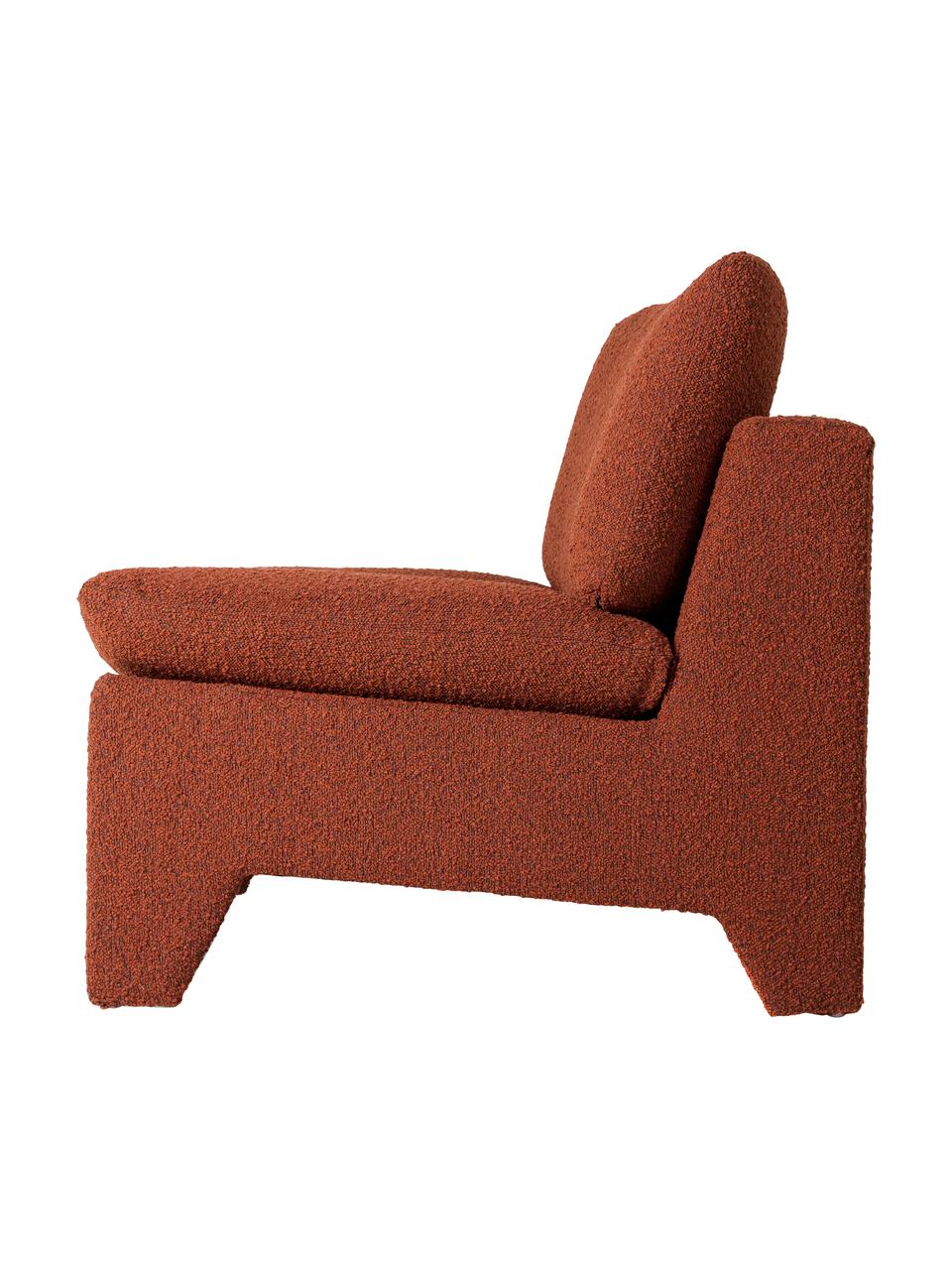Bouclé loungefauteuil Karl in terracotta, Bekleding: 92% polyester, 8% katoen, Frame: hout, Terracottakleurig, B 84 x D 82 cm