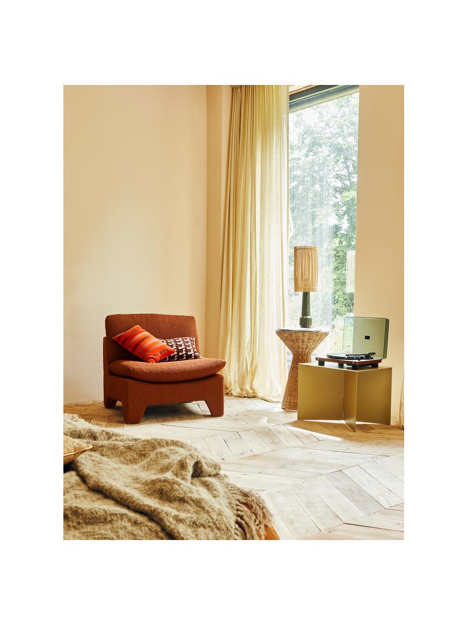 Bouclé loungefauteuil Karl in terracotta, Bekleding: 92% polyester, 8% katoen, Frame: hout, Terracottakleurig, B 84 x D 82 cm