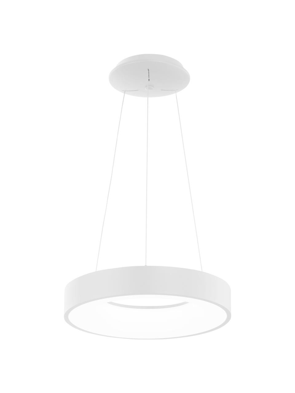 Dimbare LED hanglamp Rando in wit, Lampenkap: gecoat aluminium, Diffuser: acryl, Baldakijn: gecoat aluminium, Wit, Ø 60 x H 6 cm