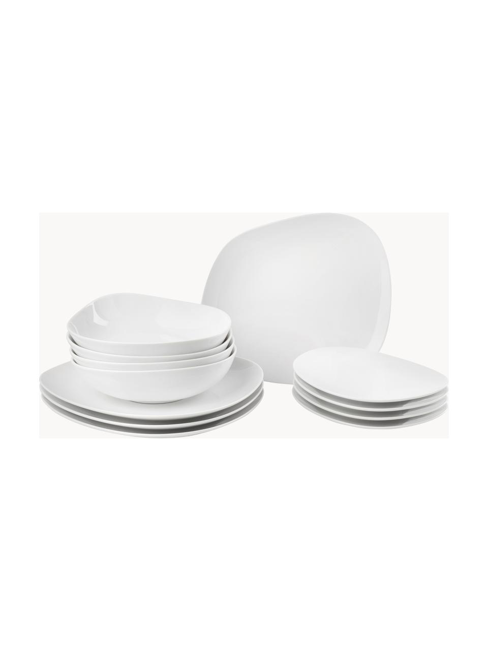 Vajilla de porcelana Organic, 4 comensales (12 pzas.), Porcelana, Blanco, Set de diferentes tamaños