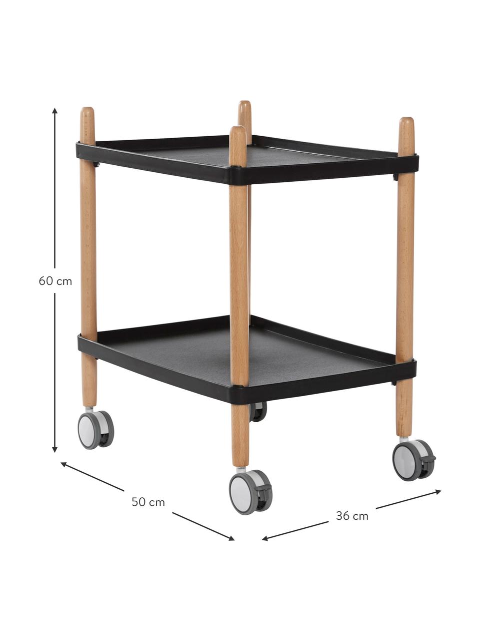 Scandi barcart Åsa, Frame: beukenhout, Zwart, beukenhoutkleurig, 50 x 60 cm