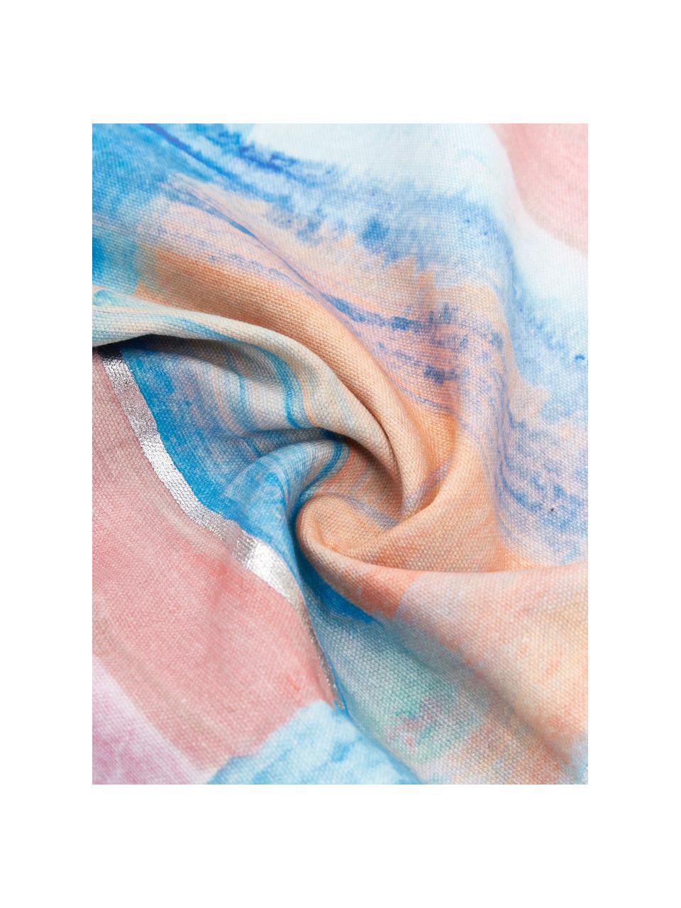 Kussenhoes Colori in aquarel look in pasteltinten met franjes, Franjes: 100% polyester, Meerkleurig, B 50 x L 50 cm