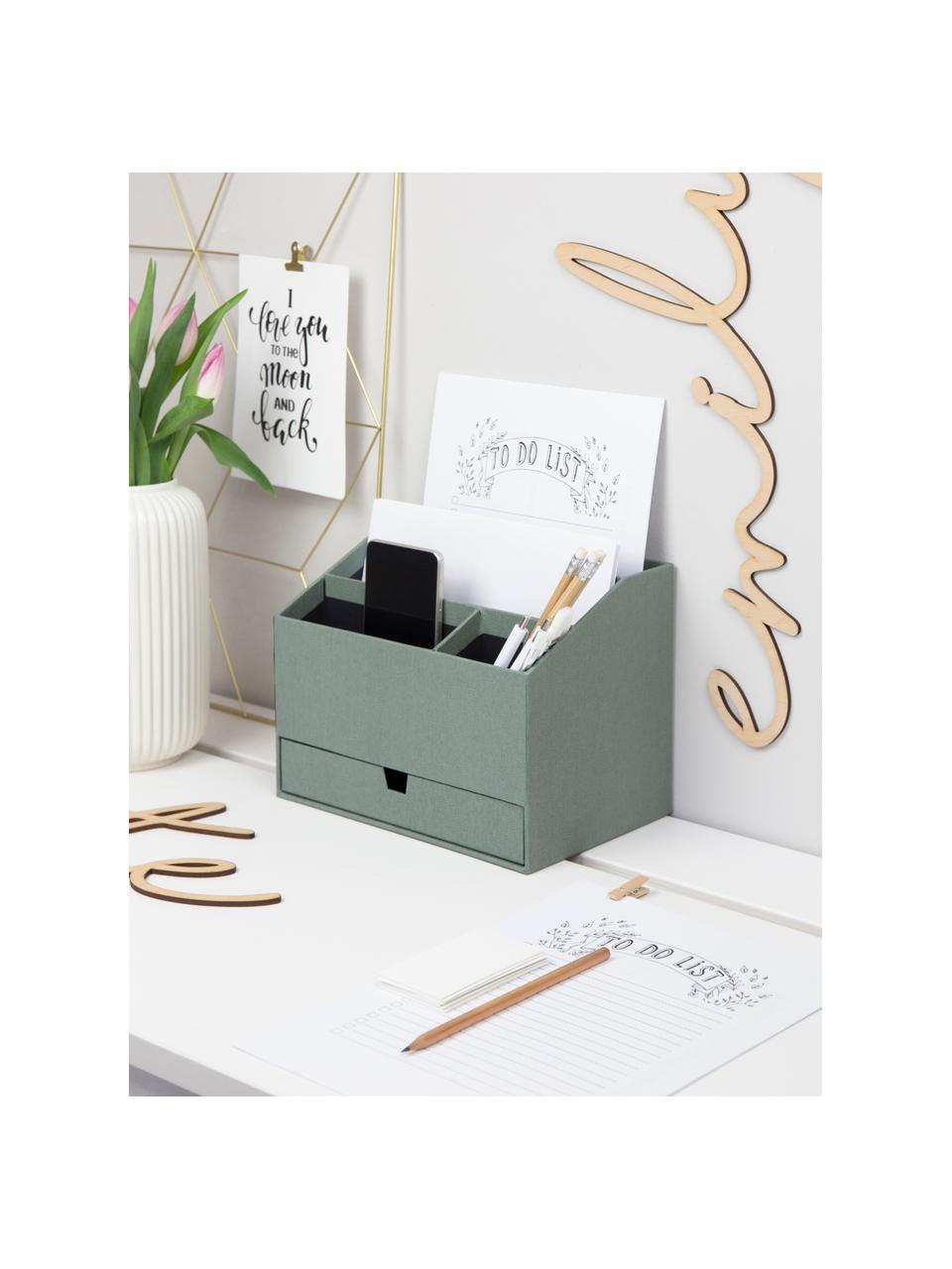 Organizador de escritorio Greta, Cartón laminado macizo, Verde salvia, An 24 x F 16 cm