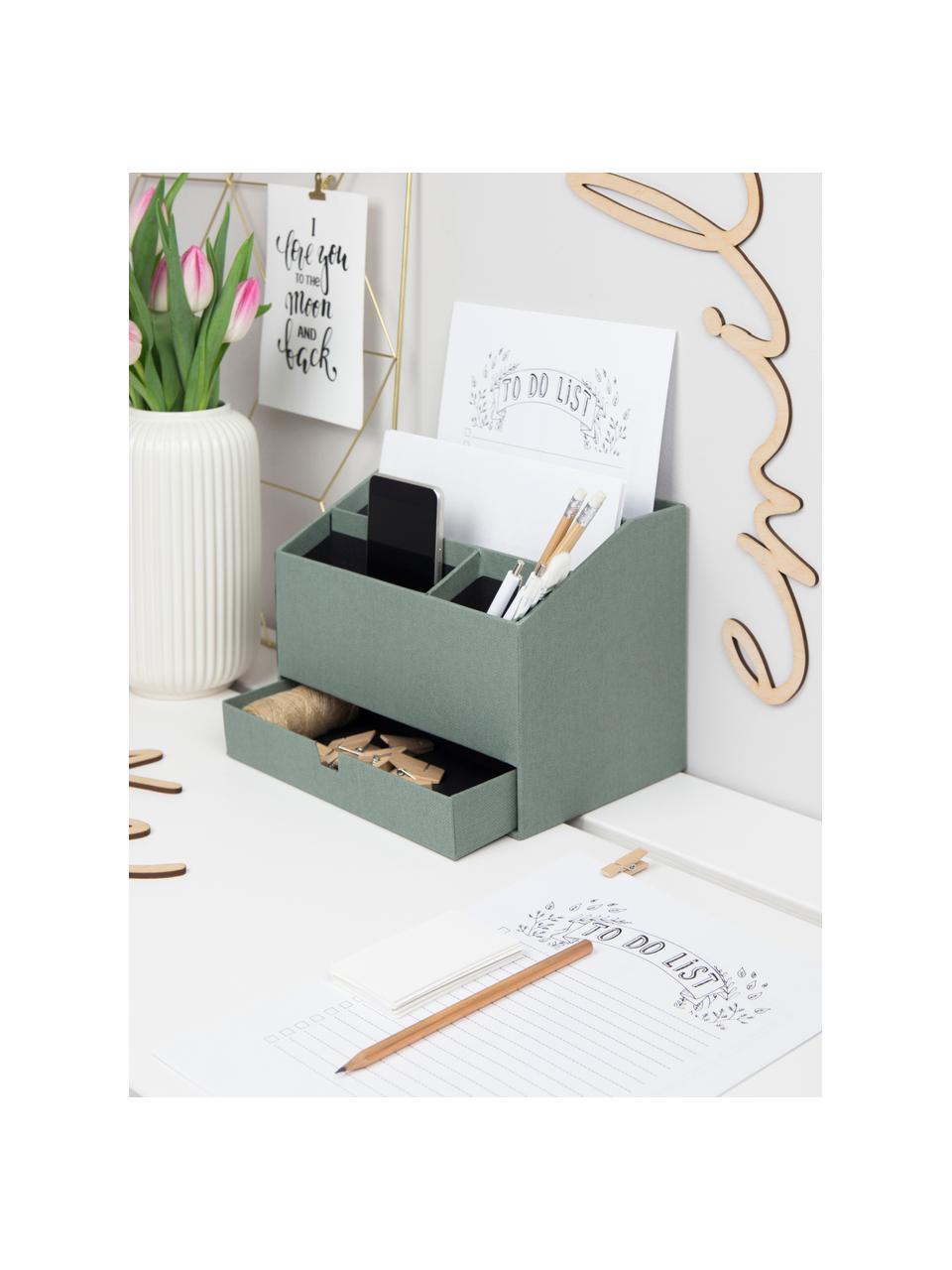 Organizador de escritorio Greta, Cartón laminado macizo, Verde salvia, An 24 x F 16 cm