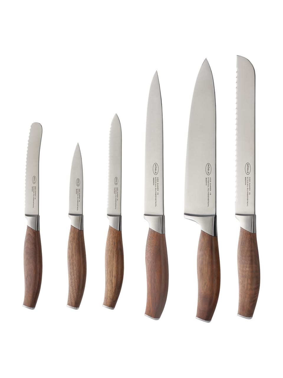 Messenset Passion met messenblok, set van 7, Mes: roestvrij staal X50CrMOV1, Zilverkleurig, walnoothout, Set in verschillende formaten